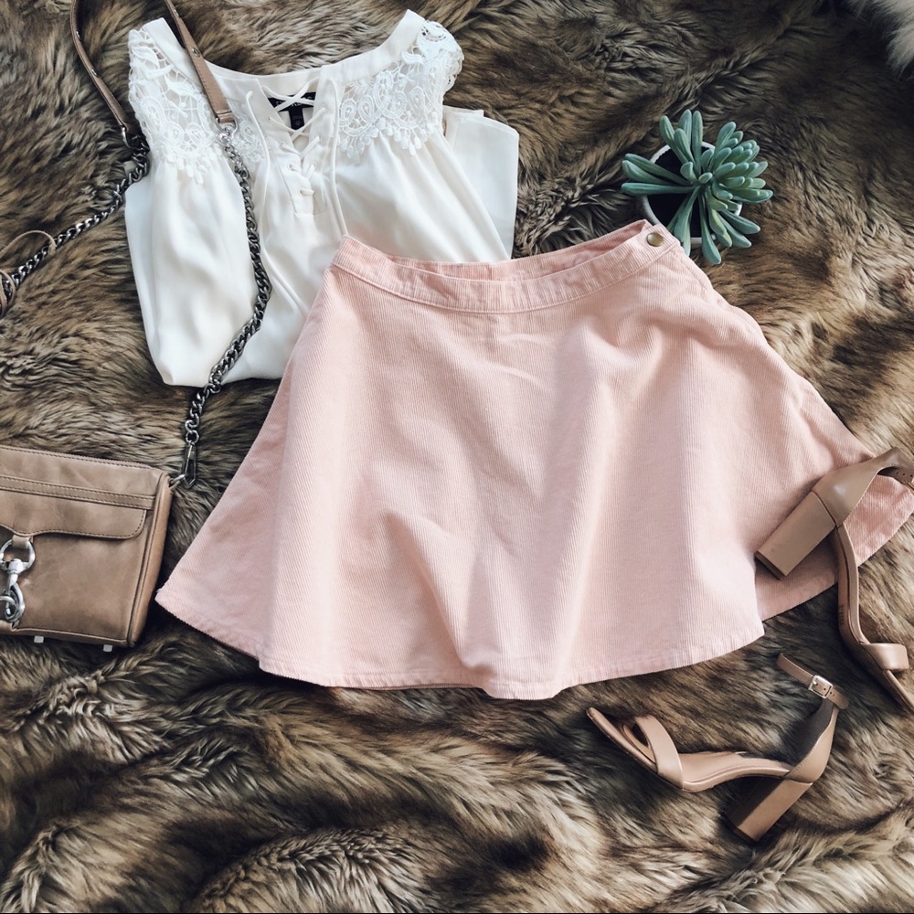 American apparel light pink corduroy skater skirt